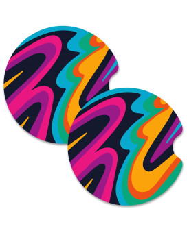 Nipichsha Car Cup Holder Coasters, Car Coasters For Cup Holders, 2 Pack Anti Slip Insert Coasters, Rubber Car Cup Mat With A Finger Notch, Cute Car Interior Accessories For Women Men (Colorful Ripple)