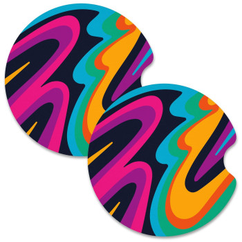 Nipichsha Car Cup Holder Coasters, Car Coasters For Cup Holders, 2 Pack Anti Slip Insert Coasters, Rubber Car Cup Mat With A Finger Notch, Cute Car Interior Accessories For Women Men (Colorful Ripple)