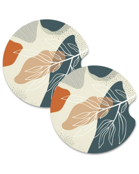 Nipichsha Car Cup Holder Coasters, Car Coasters For Cup Holders, 2 Pack Anti Slip Insert Coasters, Rubber Car Cup Mat With A Finger Notch, Cute Car Interior Accessories For Women (Abstract Boho Leaf)