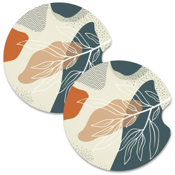 Nipichsha Car Cup Holder Coasters, Car Coasters For Cup Holders, 2 Pack Anti Slip Insert Coasters, Rubber Car Cup Mat With A Finger Notch, Cute Car Interior Accessories For Women (Abstract Boho Leaf)