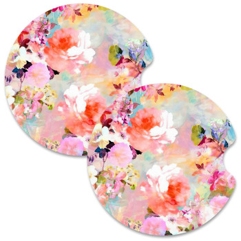 Nipichsha Car Cup Holder Coasters, Car Coasters For Cup Holders, 2 Pack Anti Slip Insert Coasters, Rubber Car Cup Mat With A Finger Notch, Cute Car Interior Accessories For Women(Watercolor Flowers)