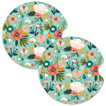 Nipichsha Car Cup Holder Coasters, Car Coasters For Cup Holders, 2 Pack Anti Slip Insert Coasters, Rubber Car Cup Mat With A Finger Notch, Cute Car Interior Accessories For Women Men(Green Flower)