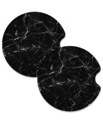 Nipichsha Car Cup Holder Coasters, Car Coasters For Cup Holders, 2 Pack Anti Slip Insert Coasters, Rubber Car Cup Mat With A Finger Notch, Cute Car Interior Accessories For Women Men(Black Marble)