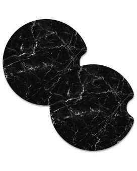 Nipichsha Car Cup Holder Coasters, Car Coasters For Cup Holders, 2 Pack Anti Slip Insert Coasters, Rubber Car Cup Mat With A Finger Notch, Cute Car Interior Accessories For Women Men(Black Marble)