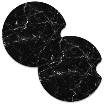 Nipichsha Car Cup Holder Coasters, Car Coasters For Cup Holders, 2 Pack Anti Slip Insert Coasters, Rubber Car Cup Mat With A Finger Notch, Cute Car Interior Accessories For Women Men(Black Marble)