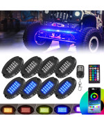 Rgb Led Rock Lights 8Pods Multicolor Underglow Neon Lights Waterproof Aluminum Rock Light For Jeep Car Truck With App Control Music Chasing Mode For Offroad Utv Atv Suv Boats With Dual Zone Brake Warn