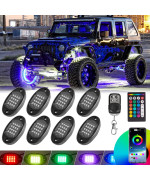 8Pods Rgb Led Rock Lights, Multicolor Exterior Lights For Trucks Waterproof Neon Underglow Lights With Apprf Control Music Mode, Brake Warn, Dual Zone Control For Car Jeep Offroad Suv Atv Wheel Well