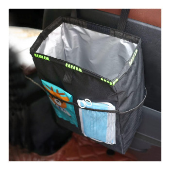 Hanging Car Trash Can With Storage Pockets, Waterproof Leakproof Oxford Auto Garbage Bag, Vehicle Multi-Use Organizer For Outdoor Traveling, Foldable Trash Bin Universal For Truck, Suv, Home, Office