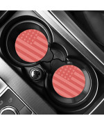 Car Coasters For Drinks Absorbentcute Car Accessories For Women And Lady2 Pack 295Inch Car Cup Holder Coastersuniversal Non Slip Cup Holder Insert Coaster (Pink Flag)