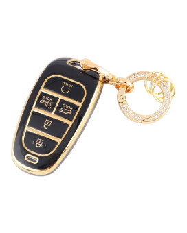 Carfib Key Fob Cover For Hyundai Accessories Santa Cruz Fe Sonata Tucson 2023 2022 2021 2020 Key Case Holder Car Remote Key Chain Ring Women Tpu Black Gold