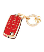 Carfib Key Fob Cover For Vw Volkswagen Accessories Beetle Eos Golf Gti Polo Mk5 Santana Tiguan Scirocco Touran Skoda 2019 2018 2017 2016 Key Case Holder Car Insert Key Chain Ring Women Tpu Red Gold