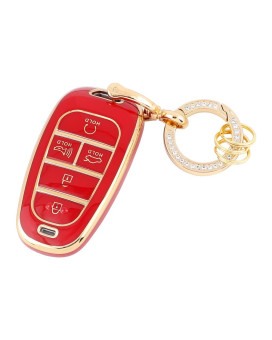 Carfib Key Fob Cover For Hyundai Accessories Santa Cruz Fe Sonata Tucson 2023 2022 2021 2020 Key Case Holder Car Remote Key Chain Ring Women Tpu Red Gold