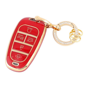 Carfib Key Fob Cover For Hyundai Accessories Santa Cruz Fe Sonata Tucson 2023 2022 2021 2020 Key Case Holder Car Remote Key Chain Ring Women Tpu Red Gold