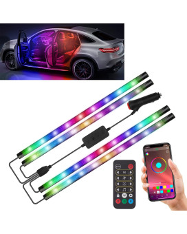 Fcpvhoy Dreamcolor Chasing Car Interior Lights With App, Car Under Dash Led Lights,Rhythm Light Strip Multicolor Led Car Lights Kits, Sync Music Car Interior Led Lights,12V 4Pcs