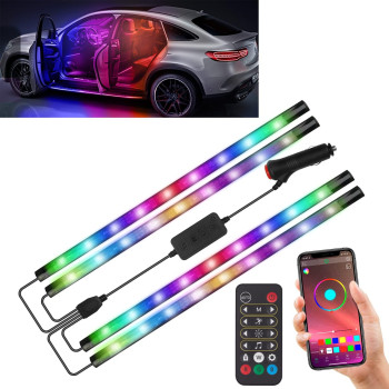 Fcpvhoy Dreamcolor Chasing Car Interior Lights With App, Car Under Dash Led Lights,Rhythm Light Strip Multicolor Led Car Lights Kits, Sync Music Car Interior Led Lights,12V 4Pcs