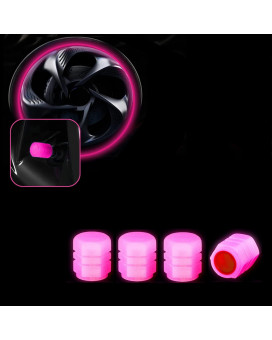 Trnoi Tire Valve Stem Cap For Car,Universal Tire Valve Stem Covers,Night Glow Luminous Wheels Cap,Fluorescent Car Tire Valve Caps(Pink,4Pc)