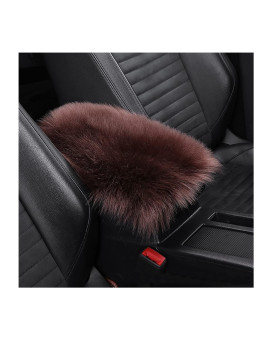 Furry Auto Center Console Cover Pad, 118X78 Soft Sheepskin Wool Armrest Cushion, Fluffy Vehicle Armrest Seat Box Protector Warm In Winter, Car Interior Accessories For Women And Men (Coffee)