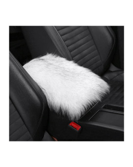 Furry Auto Center Console Cover Pad, 118X78 Soft Sheepskin Wool Armrest Cushion, Fluffy Vehicle Armrest Seat Box Protector Warm In Winter, Car Interior Accessories For Women And Men (Whiteblack)