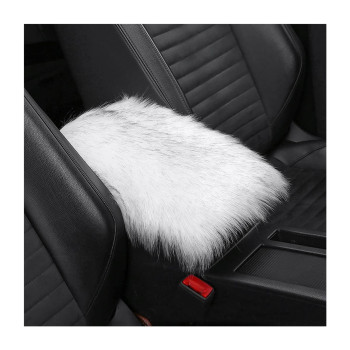 Furry Auto Center Console Cover Pad, 118X78 Soft Sheepskin Wool Armrest Cushion, Fluffy Vehicle Armrest Seat Box Protector Warm In Winter, Car Interior Accessories For Women And Men (Whiteblack)