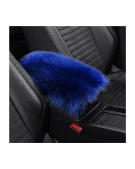 Furry Auto Center Console Cover Pad, 118X78 Soft Sheepskin Wool Armrest Cushion, Fluffy Vehicle Armrest Seat Box Protector Warm In Winter, Car Interior Accessories For Women And Men (Deep Blue)