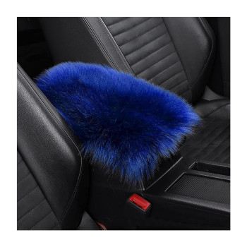 Furry Auto Center Console Cover Pad, 118X78 Soft Sheepskin Wool Armrest Cushion, Fluffy Vehicle Armrest Seat Box Protector Warm In Winter, Car Interior Accessories For Women And Men (Deep Blue)