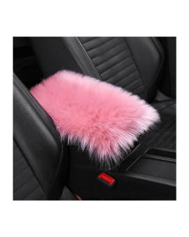 Furry Auto Center Console Cover Pad, 118X78 Soft Sheepskin Wool Armrest Cushion, Fluffy Vehicle Armrest Seat Box Protector Warm In Winter, Car Interior Accessories For Women And Men (Deep Pink)