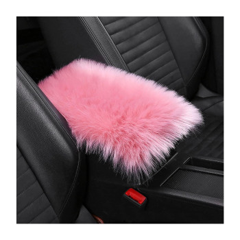 Furry Auto Center Console Cover Pad, 118X78 Soft Sheepskin Wool Armrest Cushion, Fluffy Vehicle Armrest Seat Box Protector Warm In Winter, Car Interior Accessories For Women And Men (Deep Pink)