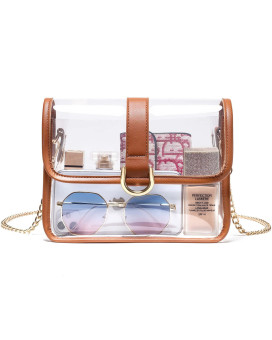 Vorspack Clear Purse - Clear Bag Stadium Approved Clear Crossbody Bag Gift For Women With Adjustable Strap Clear Plastic Bag For Concert Sport Festival - Brown