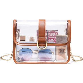 Vorspack Clear Purse - Clear Bag Stadium Approved Clear Crossbody Bag Gift For Women With Adjustable Strap Clear Plastic Bag For Concert Sport Festival - Brown