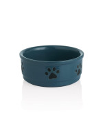 Sweejar Ceramic Dog Bowls With Paw Pattern, Dog Food Dish For Medium Dogs, Porcelain Pet Bowl For Water 35 Oz (Fog Blue)