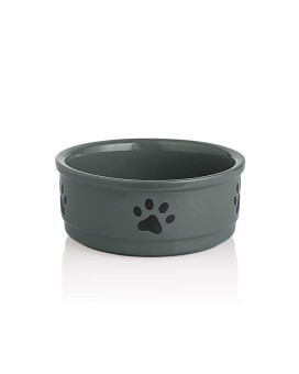 Sweejar Ceramic Dog Bowls With Paw Pattern, Dog Food Dish For Medium Dogs, Porcelain Pet Bowl For Water 35 Oz (Gray)