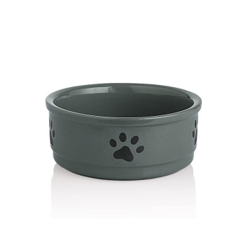 Sweejar Ceramic Dog Bowls With Paw Pattern, Dog Food Dish For Medium Dogs, Porcelain Pet Bowl For Water 35 Oz (Gray)