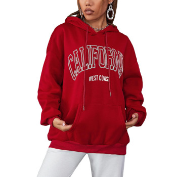 Soly Hux Women Casual Fashion California Hoodie Los Angeles Pullover Drawstring Graphic Sweatshirt Red Letter Graphic L