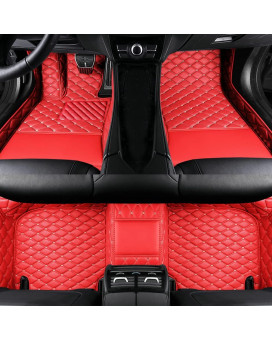 Ajdgl Customize All-Weather Protection Luxury Leather Floor Mats For Cars, Suvs, And Trucks According To Automotive Model (3D Red Beige Floor Mats For Cars)