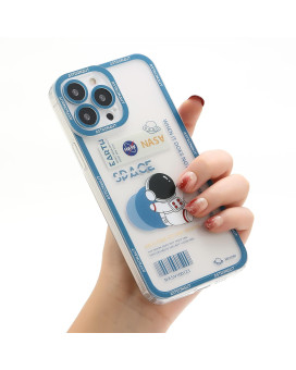 Yonds Queen For Iphone 14 Plus Clear Cute Case, Cool Cartoon Astronaut Space Rocket Moon Design Stylish Bumper Shockproof Anti-Slip Protector Transparent Case (Blue Moons, Iphone 14 Plus)