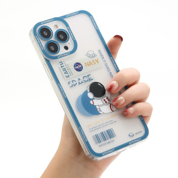 Yonds Queen For Iphone 14 Plus Clear Cute Case, Cool Cartoon Astronaut Space Rocket Moon Design Stylish Bumper Shockproof Anti-Slip Protector Transparent Case (Blue Moons, Iphone 14 Plus)