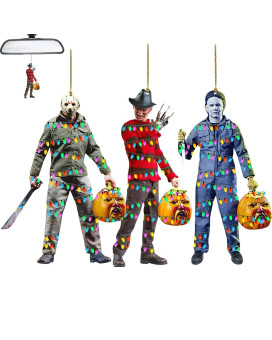 3Pcs Classic Horror Characters Car Air Fresheners Incense Chips Black Ice And Candy Scented Ornament Halloween Ornament Car Rearview Mirror Pendant Hanging Christmas Tree Decor Or Birthday Party (3Pcs-B)