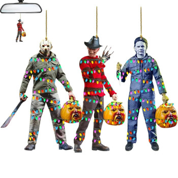 3Pcs Classic Horror Characters Car Air Fresheners Incense Chips Black Ice And Candy Scented Ornament Halloween Ornament Car Rearview Mirror Pendant Hanging Christmas Tree Decor Or Birthday Party (3Pcs-B)