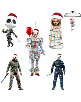 5Pcs Classic Horror Characters Car Air Fresheners Incense Chips Black Ice And Candy Scented Ornament Halloween Ornament Car Rearview Mirror Pendant Hanging Christmas Tree Decor Or Birthday Party (5Pcs-A)