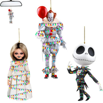 3Pcs Classic Horror Characters Car Air Fresheners Incense Chips Black Ice And Candy Scented Ornament Halloween Ornament Car Rearview Mirror Pendant Hanging Christmas Tree Decor Or Birthday Party (3Pcs-A)