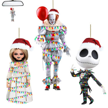 3Pcs Classic Horror Characters Car Air Fresheners Incense Chips Black Ice And Candy Scented Ornament Halloween Ornament Car Rearview Mirror Pendant Hanging Christmas Tree Decor Or Birthday Party (3Pcs-C)