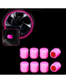 Trnoi Tire Valve Stem Cap For Car,Universal Tire Valve Stem Covers,Night Glow Luminous Wheels Cap,Fluorescent Car Tire Valve Caps(Pink,8Pc)