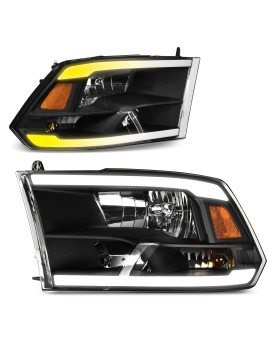 Autosaver88 Led Drl Switchback Headlight Assembly Compatible With 2009-2018 Dodge Ram 1500 2500 35002019-2022 Ram 1500 Classic Replacement Headlamp Black Housing Clear Lens (Only For Quad Models)