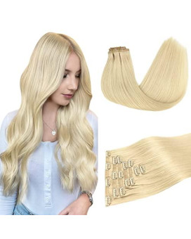 Hair Extensions Seamless Clip In Extensions, Bleach Blonde 150G 7Pcs 20 Inch, Doores Clip In Hair Extensions Real Human Hair Extensions Remy Thick Hair Long Straight Hair