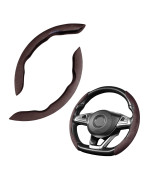 Car Steering Wheel Cover, Microfiber Suede Leather And Carbon Fiber Double Sided Design, Warm In Winter And Cool In Summer, Breathable Non Slip Segmented Protector For Most Cars (Turn Furcoffee)