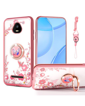 Nancheng For Schok Volt Sv55 Phone Case, Case For Schok Volt Sv55 (Sv55216) Cute Soft Silicone Pink Cover For Girls Women With Diamond Ring Kickstand Shockproof Protection Case - Rose Butterfly