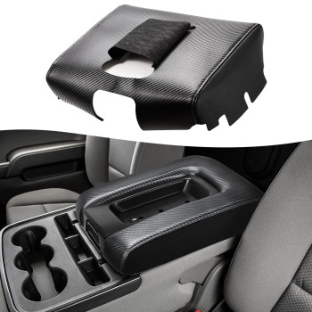 Kbh Auto Center Console Armrest Cover For Chevy Chevrolet Silverado Gmc Sierra 2014-2018 Vinyl Microfiber Leather Console Replacement Carbon Fiber Black