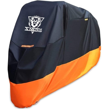 Xyzctem Motorcycle Cover - All Season Waterproof Outdoor Protection - Fit Up To 118 Inch Tour Bikes, Choppers And Cruisers - Protect Against Dust, Debris, Rain And Weather(Black& Orange)