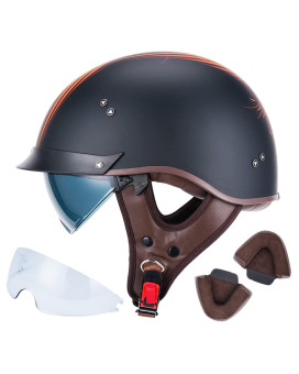 Vcoros F-07 Motorcycle Half Face Helmet Sun Visor Quick Release Buckle Dot Approved Adult Helmets For Men Women (Angel,L