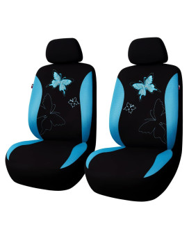 Flying Banner Butterfly Car Seat Covers Ful Set Fashion Universal Lady Woman Female Rear Bench Split Colorized (Mint Blue, 2 Fronts -- Lace)